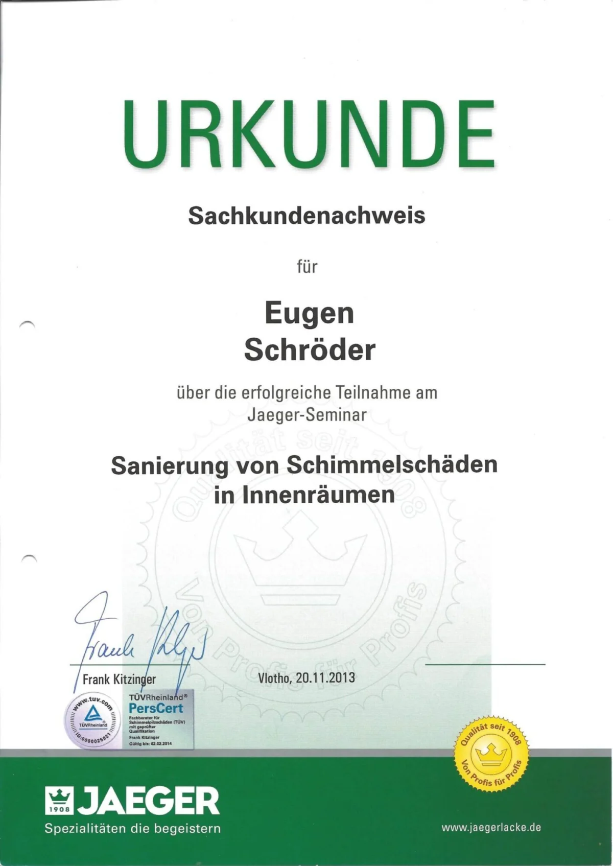 Sachkundenachweis für Schimmelsanierung