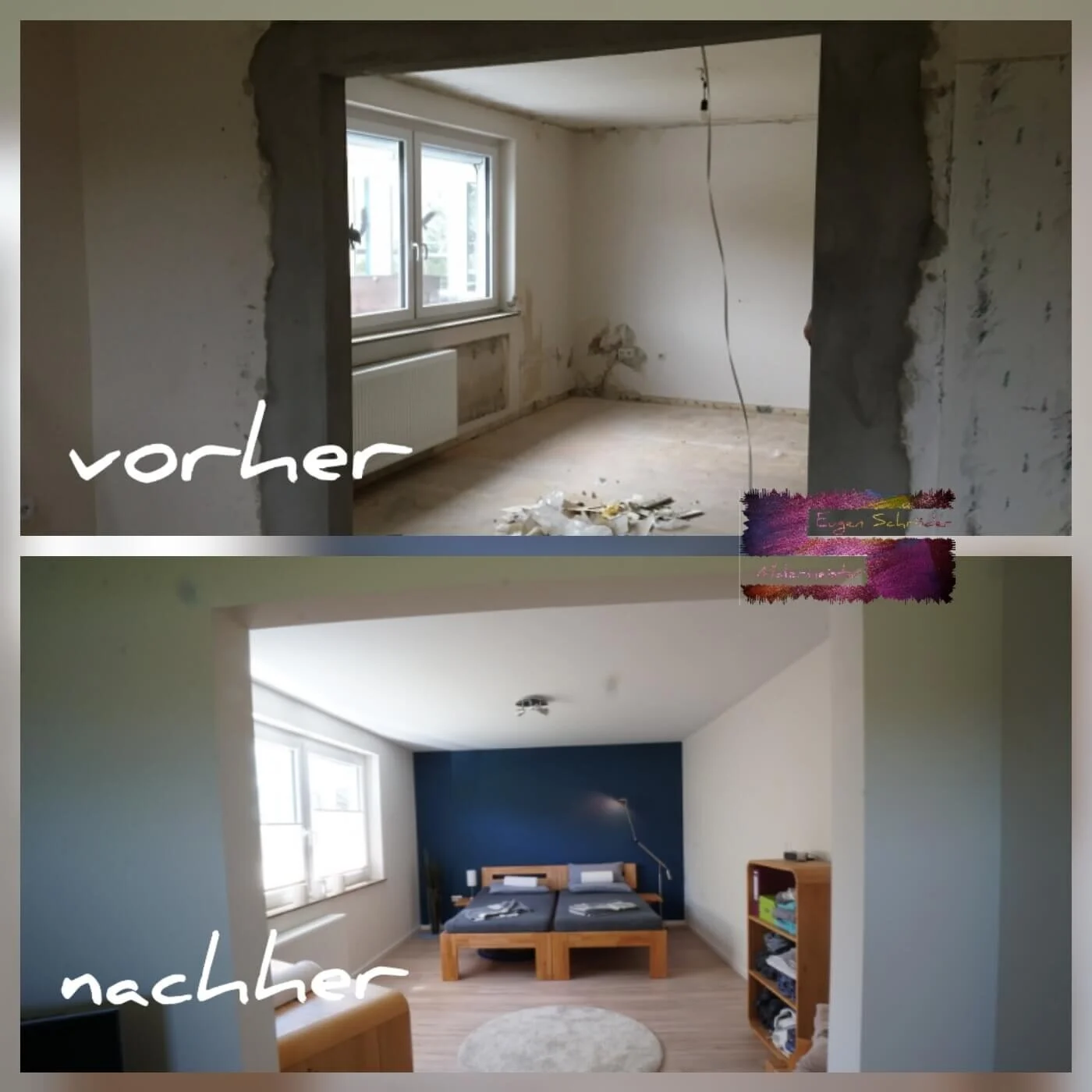 Vorher-Nachher-Collage einer Wohnraumrenovierung
